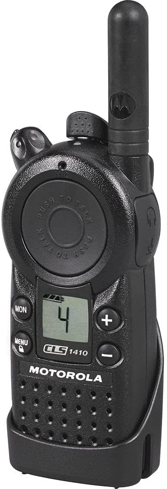 2 x Motorola CLS1410 UHF 1 W 4-Channel 2-Way Radio (CLS1410) + 2 x Motorola HKLN4604 PTT Earpiece - 2 Pack with Mic Bundle