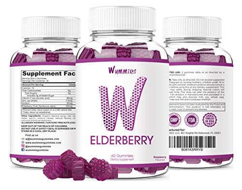 Wummies Premium Elderberry Gummies Vitamins. Supports Immune System Health Herbal Supplements With Vitamin C And Zinc, Gf, Vegetarian, 60 Gummies #TOP1