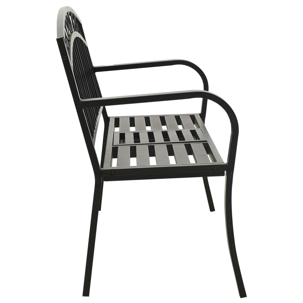 Gartenbank mit integriertem Tisch, Schwarz, 120 cm, pulverbeschichteter Stahl, wetterfest, robuste Outdoor-Sitzbank für Terrasse und Garten