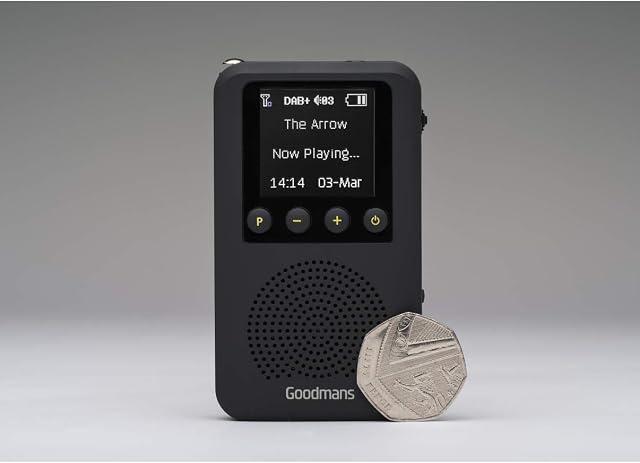 GOODMANS outdoor Pocket Radio, DAB/DAB+/FM, Integrated Speaker, LCD Display, 1000mAh13 hrs Rechargeable Battery