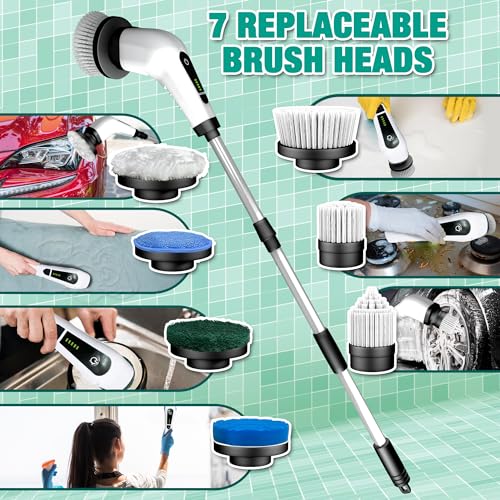 Image of Electric Spin Scrubber - 25W Dual Speed Cordless Cleaning Brush with 8 Replaceable Brush for Cleaning Bathroom, Tub, Tile, Floor, Kitchen, Window, Car