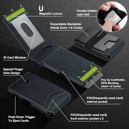 Furid Smart Wallet for Men: Minimalist Metal Pop-Up Card Holder with RFID Blocking