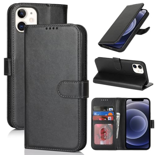 for iPhone 12 Mini Case Phone Leather Wallet with Card Holders Slots Magnetic Flip Cover Purse SunYoo Case etui Portefeuille Pour Femmes Homme Coque Porte Feuille Carte for iPhone 12Mini Black