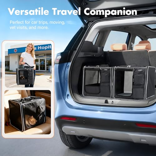 Image of Lekereise Large Cat Carrier Soft Sided, 28 inch x 13 inch x 13 inch, Large cat Travel Carrier for 2 Cats with Zipper Locks for Moving Across The Country(No Hammock), Foldable for Storage, Black