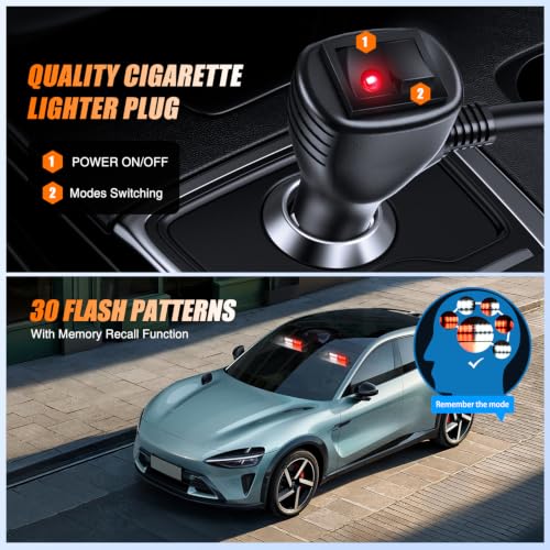 Image of Nilight 16LED Red White Dash Strobe Light Cigarette Lighter Plug | Dual-Switch 2-in-1 Deck Split Flashing Lights for Truck Construction Pickup Interior Front /Rear Windshield Mount 30 Modes
