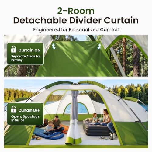 ALPHA CAMP Carpa para Camping Familiar de 10 Personas, Impermeable con Cubierta de Lluvia y Resistente al Viento, 3 Ventanas Grandes de Malla, 2 Habitaciones, Portátil con Bolsa de Transporte miniatura 3