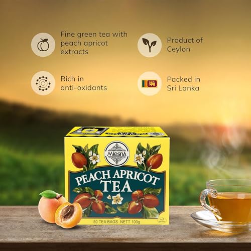 Image of Mlesna Peach Apricot Black Tea 100g | 50 Foil-Wrapped Tea Bags | Pure Ceylon Black Tea | Rich in Antioxidants | Imported from Sri Lanka