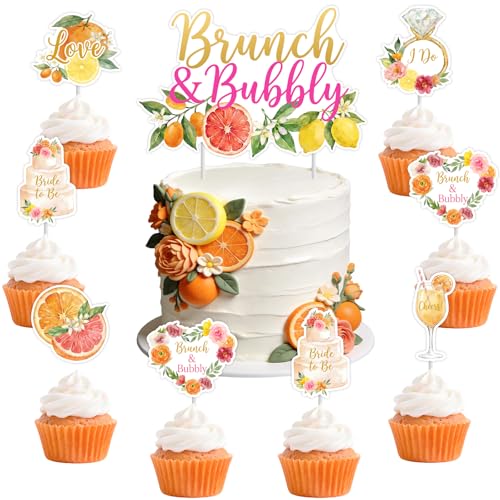 Felivid Citrus Bridal Brunch Cake Topper and Cupcake Toppers Set 25pcs for Bridal...