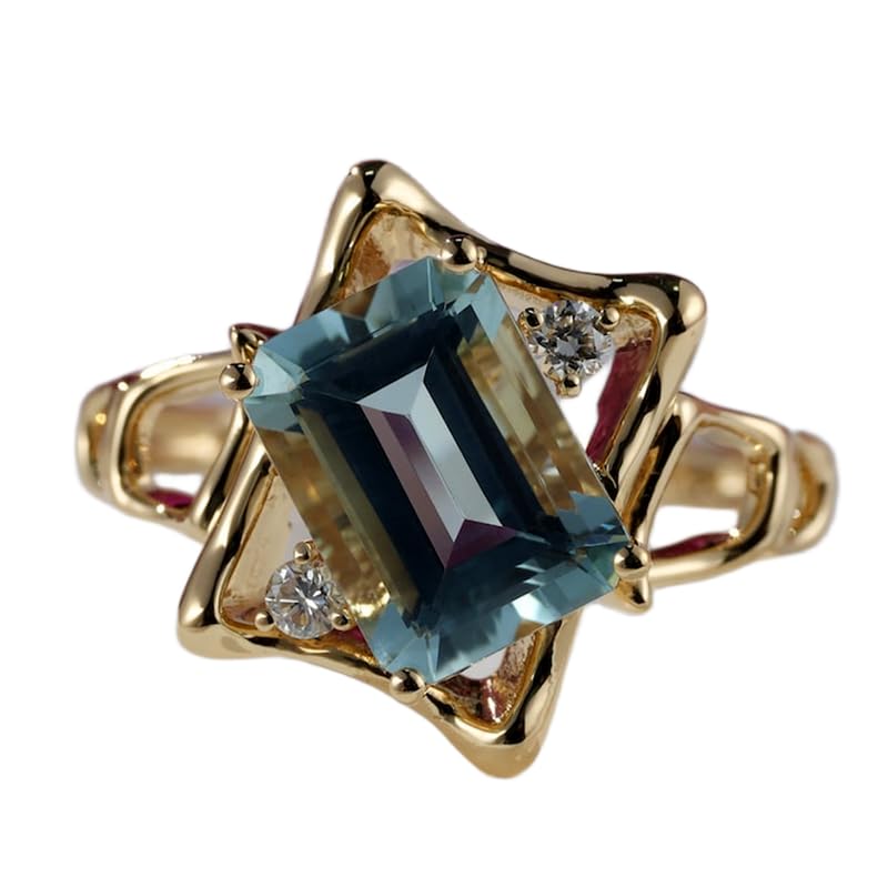 WORLD WIDE GEMS Anillo solitario de plata de ley 925 con piedra aguamarina natural color azul | chapado en oro, banda de anillo con diamantes en forma de garra | WW_DHR_0078
