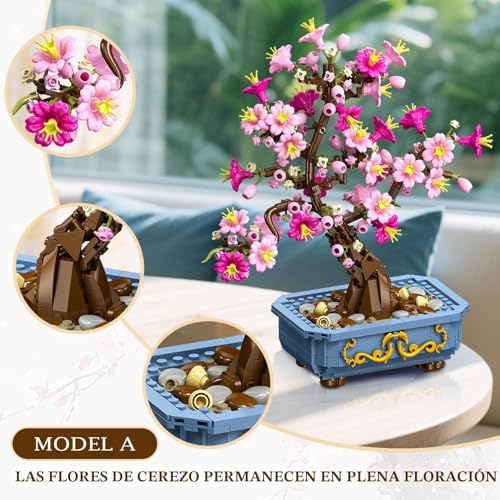 Bonsái de cerezo artificial para decorar el hogar con flores botánicas en bloques 4