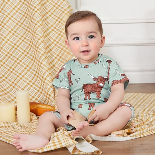 Gueuusu Country Baby Clothes Boy Girl Western Cow Print Short Sleeve Romper Bodysuit Ribbed One Piece Jumpsuit Summer Outfit3