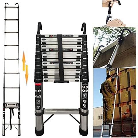 Telescopic Ladder 5M Multi-Purpose Folding Ladder with Hooks, Extendable Loft Ladder Portable Collapsible Ladder, Anti-Slip Telescoping Ladder, Extension Ladder, Max Load 150kg, EN131 (5M/16.4FT) Cover