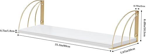 Miniatura 3 de Estantes de pared de pino blanco grandes de 31.5×7.87 pulgadas con líneas elegantes, estantes flotantes blancos y dorados, estantes flotantes