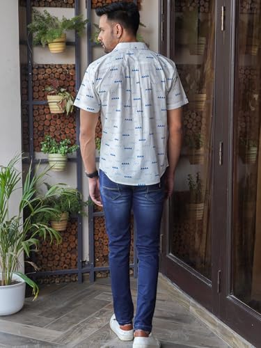 Image of Abstract Printed White Cotton Shirt for Men | Bold Statement Floral - Elegant and artistic floral motifs designed to make you stand out effortlessly in a crowd.