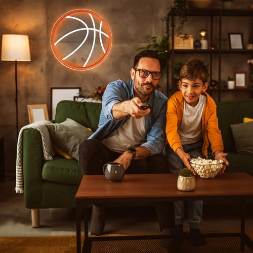Image of Basketball Neon Sign, 12.6 inchx12.6 inch Basketball Led Neon Light for Wall Decor, Powered by USB Wall Decor Aesthetic for Room Bedroom Sports Decor Gift for Christmas Birthday