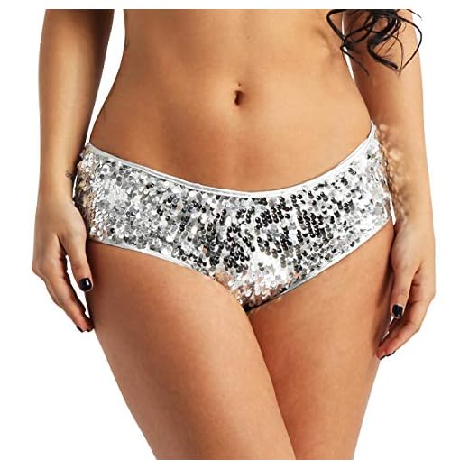 MSemis Woman's Lady Sequin Booty Shorts Shiny Low Rise Dance Mini Shorts Underwear Clubwear Silver Large (Waist 29.0''-35.5")