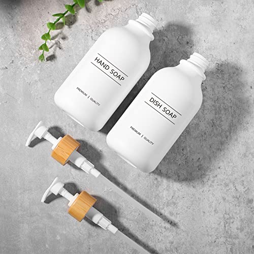 Mierting White Soap Dispenser, 2 Pack Bathroom Soap And Lotion Dispenser Set With Bamboo Pump, 16 Oz Plastic Hand And Dish Soap Dispensers Set For Bathroom & Kitchen, Refillable Liquid Soap Bottles #TOP2