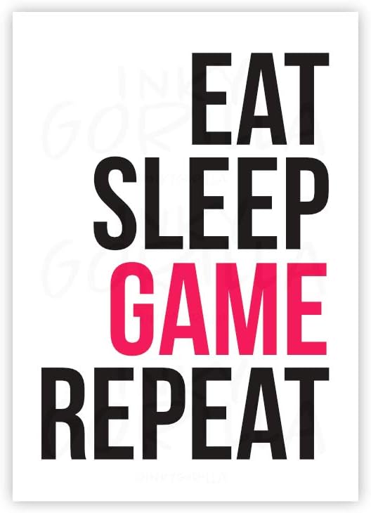 A3 Eat Sleep Game Repeat - Gaming Poster Print, Minimalist Typography Poster