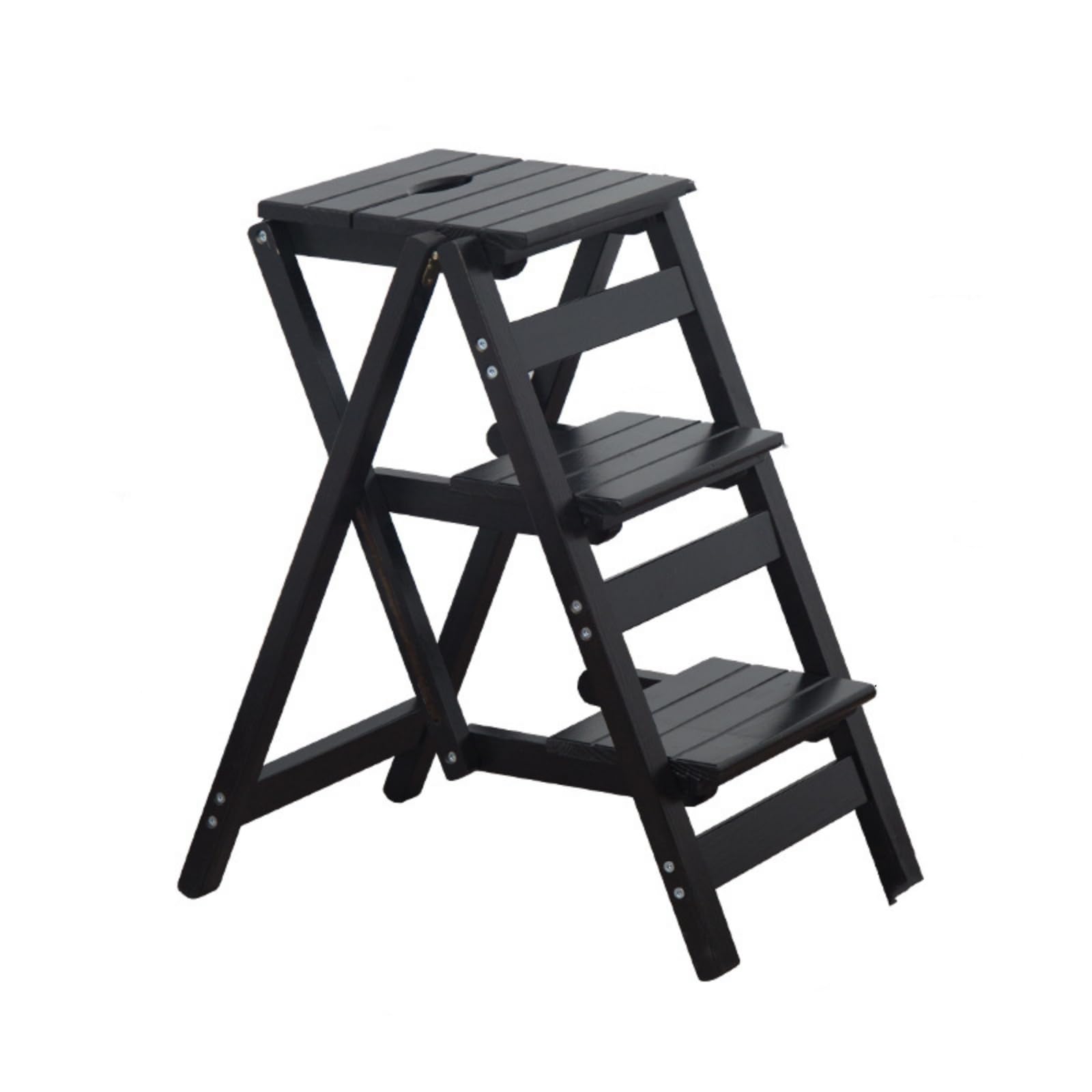 Multi-functional Folding Chair for Home Library - Portable Wooden Step Stool Ladder Chair with 3 Steps - Multiple Colors Available (Black)