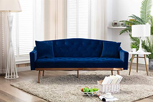 Melpomene Convertible Sectional Sofa Couch, Velvet Sofa, L-Shaped Couch, Folding Futon Lounge Couch For Living Space, Apartment, Upholstered And High Resilience Foam Rose Gold Metal Feet, Navy (Navy) #TOP2