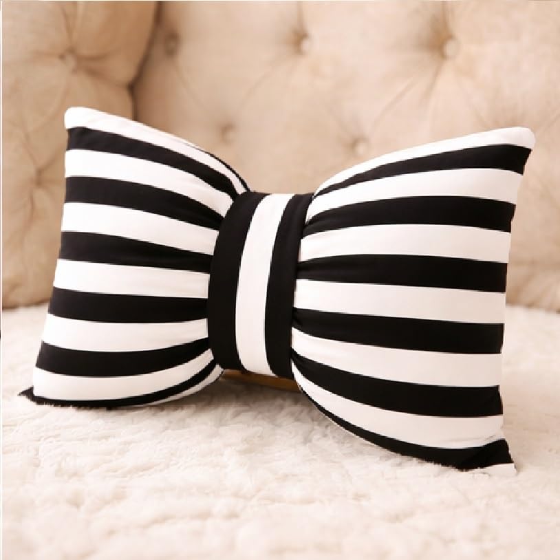 The Purple Tree Polyester & Polyester Blend Bow Cushion (12x16 Inch, Satin) - Decorative for Girls Room, Pretty Decor, Black-picture-34