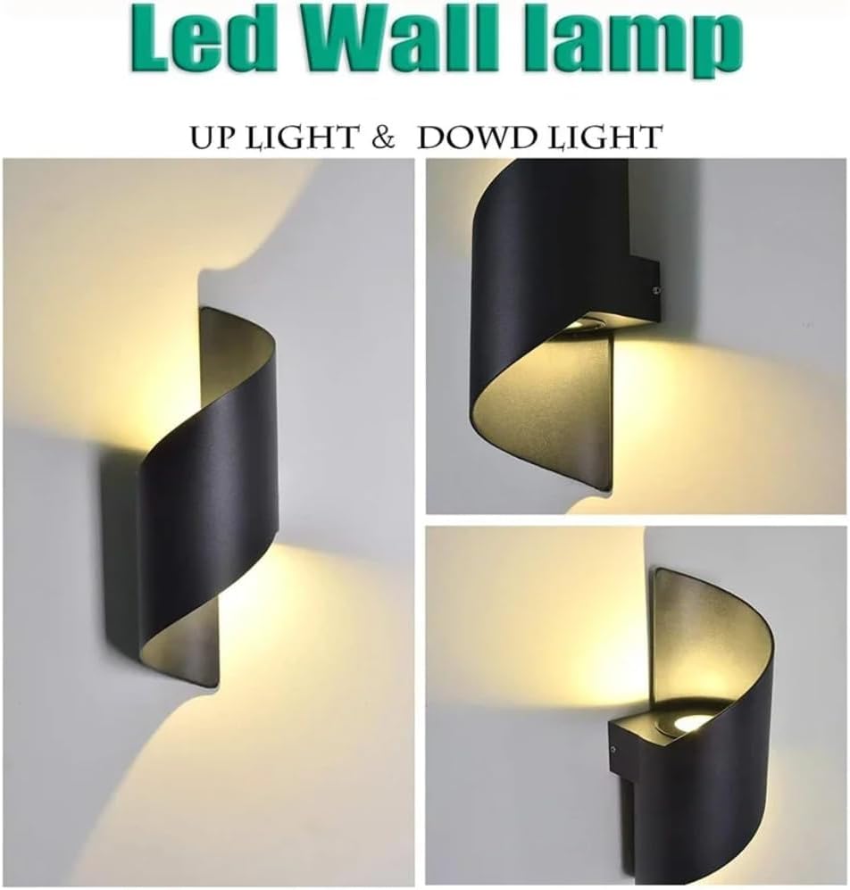 LED Wall Light Indoor Outdoor 12W Waterproof Outdoor Wall Lights Up Down Decorative Wall Lamp for Garden Balcony Porch (black-11in-cold Light)