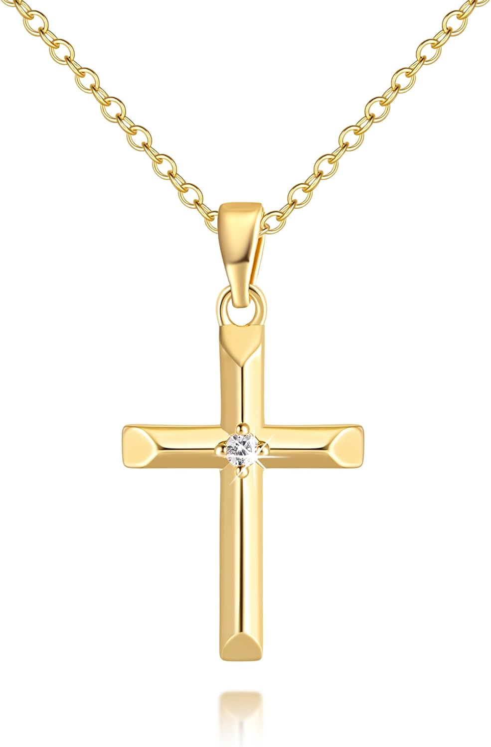 Cross Necklace for Women 14K Gold Cross Necklaces for Women Gold Crosses Chain Pendant Necklaces for Womens Multiple Angular Cuts and A CZ on the Center Crosses Chain Pendant Necklace for Womens 20mm