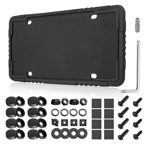 RED WOLF Silicone License Plate Frame w/Anti Theft Screw Kit, Car License Plate Holder M6 Stainless Steel Screws Without Obstruction Anti-Rattle Rust-Proof Security Universal for Pickup SUV RV