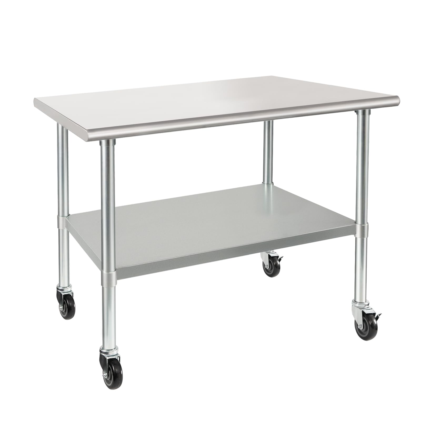 HARDURA Stainless Steel Table with Wheels 30 x 36 Inches Casters NSF Heavy Duty Commercial Prep Table with Undershelf and Galvanized Legs for Food