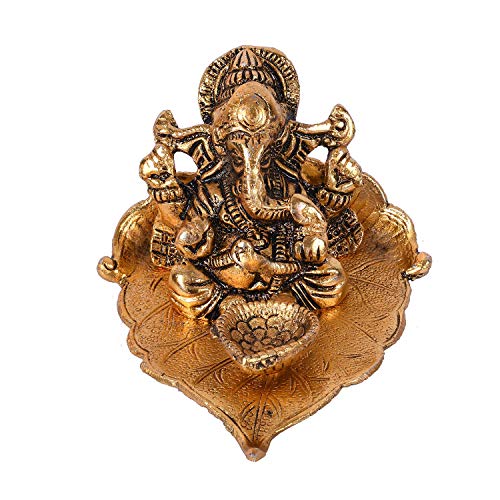 Estatua NOBILITY de Ganesha en Hoja Dorada con Diya miniatura 6
