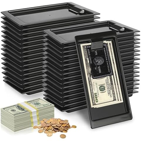 SHUESS 32 Pack Black Check Holders, Restaurant Check Presenters, Check Presenter Trays Guest, Plastic Tip Trays Waitress Used in Restaurants, Cafes Cover