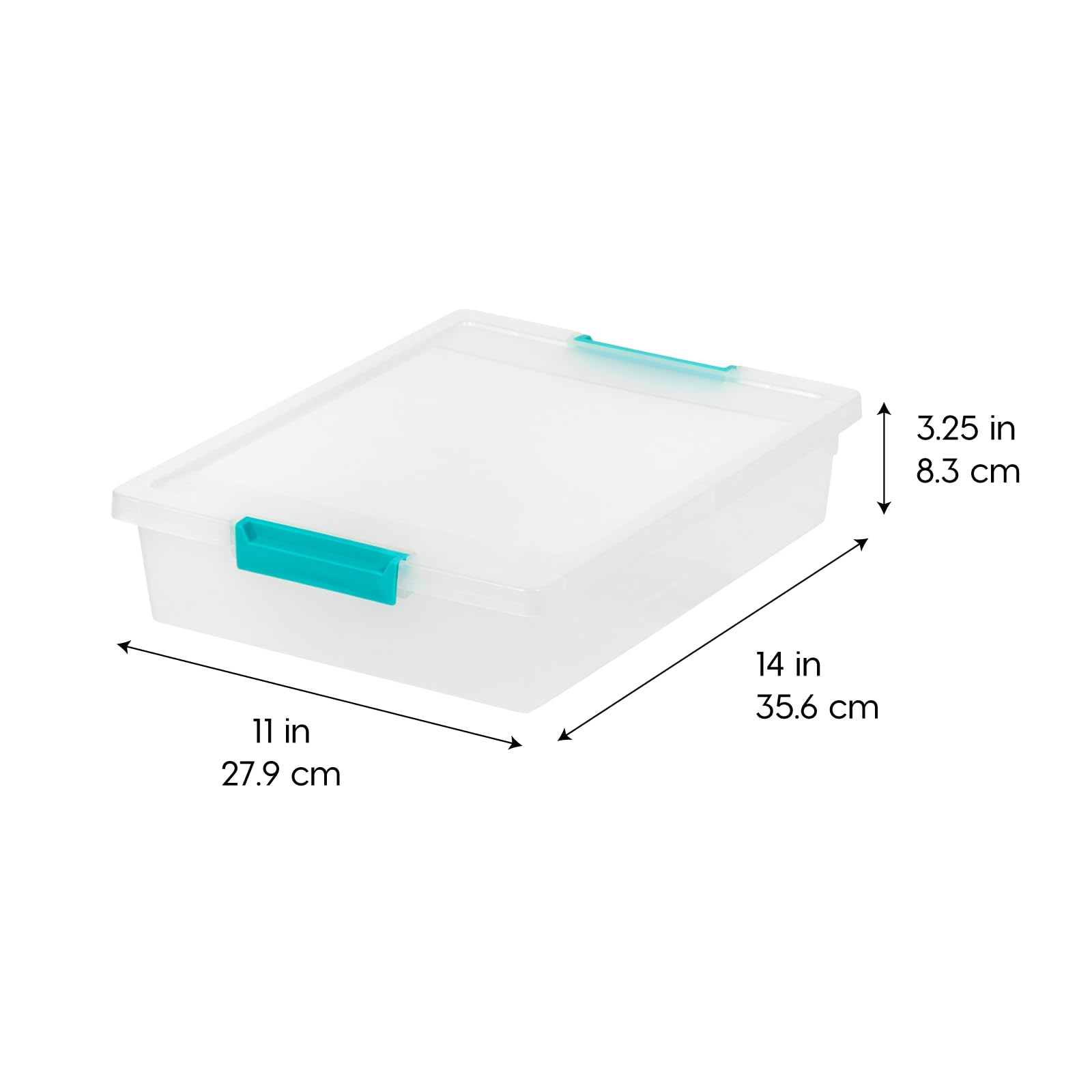 IRIS USA Lot de 4 bacs avec couvercles, boîte à clip, organisation et récipient de rangement pour bureau, école, enfants, salle d'artisanat, 6 litres, transparent/bleu écume de mer