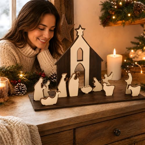 13 PC Wooden Holy Night Nativity Table Decor - image 5