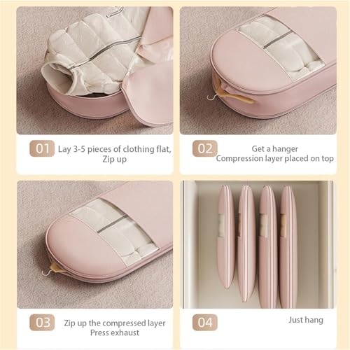 Space Saving Hanging Garment Bag with Self Compression Zipper, Dust Cover Clothes Bags for Down, Space Saver Dust Cover Closet Organizers for Closet Storage (Pink, M+L+XL-3PCS)4