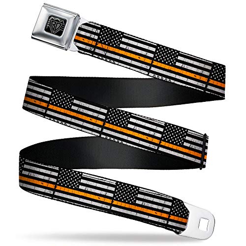 Buckle-Down Belt, Seatbelt Buckle Belt, Thin Orange Line Flag Weathered Black Gray Orange, Youth 20 to 36 Inches