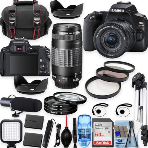 Canon EOS Rebel SL3 w/EF-S 18-55mm f/4-5.6 is STM+EF 75-300mm f/4-5.6 III Lenses, Tripod+Shoulder Bag+50 LED+PRO Accessory Bundle (20+Items) (Renewed)