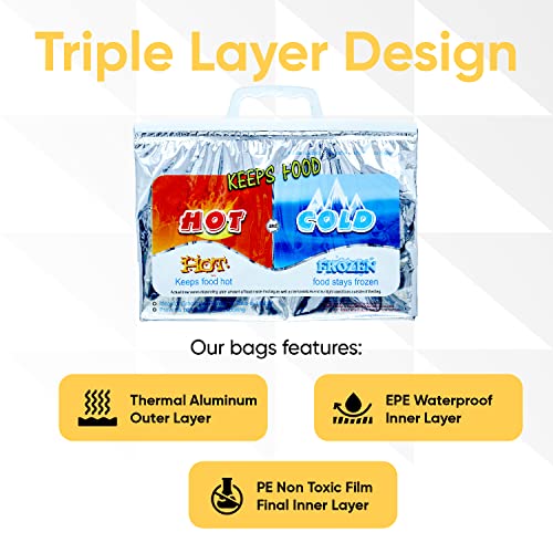 Image of Superio Hot and Cold Insulated Bags for Food Delivery, Grocery Shopping Bags, Food Storage for Hot and Frozen Food for Travel, Disposable Cooler Bag, Reinforced Thermal Lunch Bag (72, 13 inchx5.5 inchx8.5 inch)