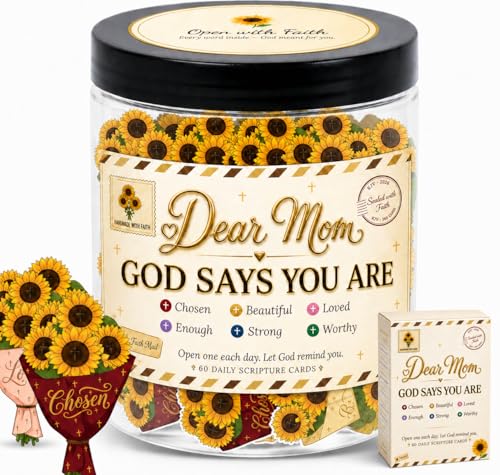 Bible Verse Jar for Mom — Dear Mom God Says You Are, 60 Daily Scripture Encouragement Cards,...