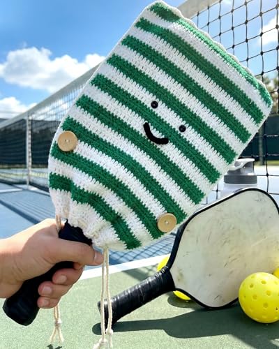 CODIAO Crochet Pickleball Paddle Cover Case - Handmade Knitted Gift for Women Men Players - Cute Protective Accessories with Present Bag - Universal Fit Covers for All Paddles - Mom Dad Birthday Gifts