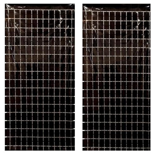 Image of AMFIN (Pack of 2) Square Foil Curtains for Birthday Decoration Photo Booth Props Backdrop Baby Shower Bachelorette Party Decorations (Black)