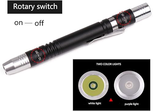 Miniatura 5 de Pluma Detector de Luz Antorcha Ultra Violeta Antorcha Blanco Púrpura para Prueba Mini Pen Linterna UV 395nm 2 en 1 Linterna UV LED Penlight Luz