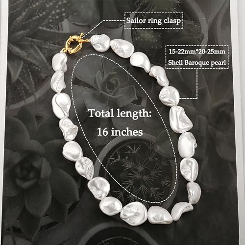 Seashell Pearl Necklace Single-Strand Handmade Beaded Necklaces for Ladies Dainty Faux Pearl Wedding Jewelry for Brides 18”4