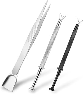 3-Piece Precision Pick-Up Tool Set: Stainless Steel 4-Claw Grabber & Spatula Tweezer for Jewelry, Piercing Balls, IC Chips, Electronics, and Cake Decorating (3)
