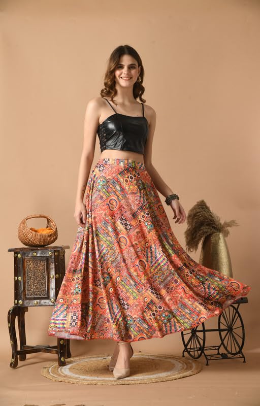 Image of VAGISHA Long Skirts for Women Traditional Ethnic Jaipuri Skirt|American Poly Spandex Casual Skirt for Girls|Summer Skirt|Huge Flare 39Inch Height (No Top Included)