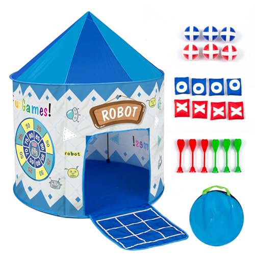 Leogreen Tienda de Juego para Niños con Dardos y Diana, 4 en 1 Tienda de Juego para Niños Pequeños, Juguete de Regalo para Niños Bebés Niñas Niños,6 Bolas de Dardos+6 Dardos+8 Sacos de Arena Incluidos
