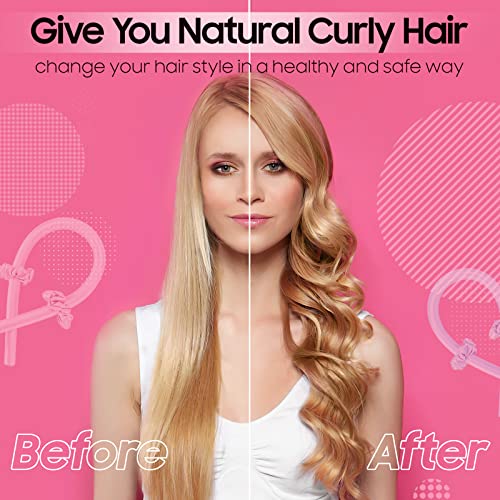 Heatless Hair Curlers – No Heat Satin Curling Rod Headband Set For Long Hair To Sleep In With Hair Clip And Scrunchies, Diy Overnight Wave Hair Rollers Styling Tool For Women Natural Curly Hair Pink #TOP1