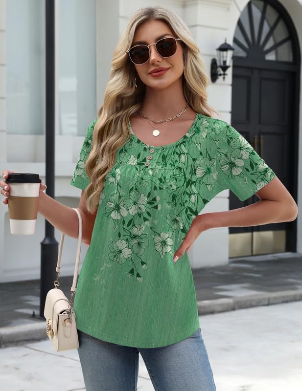 Womens Short Sleeve Shirts Summer Crew Neck Top Botton Up Casual Dressy Ruched Blouses Tunic 2026 - Image 4