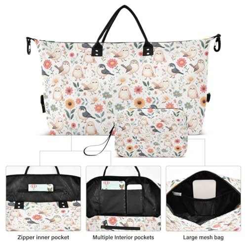 Cute Bird Blossom Flower Travel Duffle Bag Gym Bag Weekender Bags with Toiletry Bag Travel Trip Tote Bag2