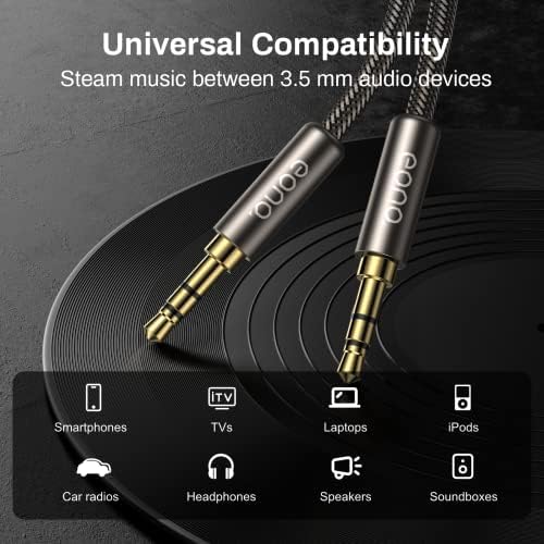 Amazon Brand - Eono UltraPure Aux Cable 3.5mm Audio Cable -1M- Stereo Jack Cable Nylon Braided 3,3ft Aux to Aux Cable Lead for Car Headphone iPhone iPad Samsung MP3 Smartphone Tablet Home Stereo