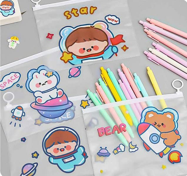 Image of AMANVANI Space Cartoon Folder for Kids: Zipper Envelope Bag Documents File Storage (4 Piece, Multi, A5, Zippered Multi-Compartment)